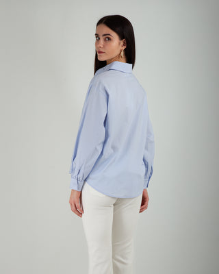 Camicia 100% Cotone Maniche Arricciate Light Blue