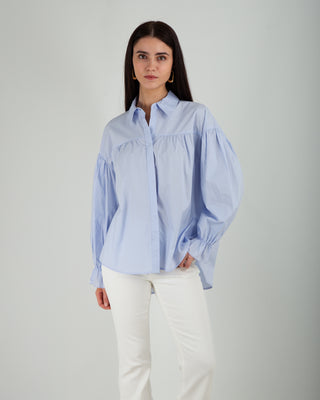 Camicia Over Polsi Arricciati Light Blue