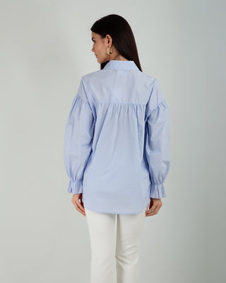 Camicia Over Polsi Arricciati Light Blue