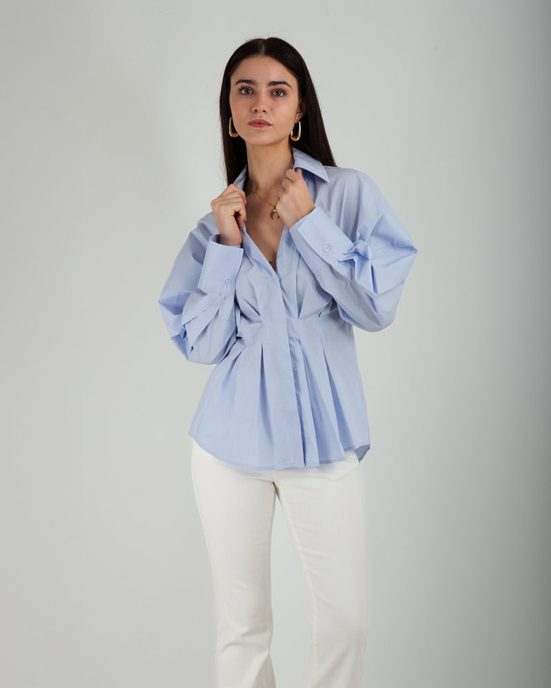 Camicia Arricciata in Vita Azzurro