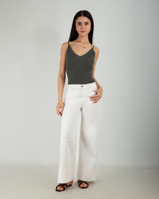 Jeans Palazzo Fit Risvolto Panna