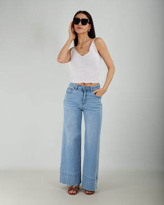 Jeans Palazzo Fit Risvolto Denim