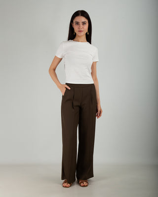 Pantalone Fluido Zip Coffee