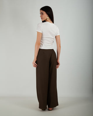 Pantalone Fluido Zip Coffee