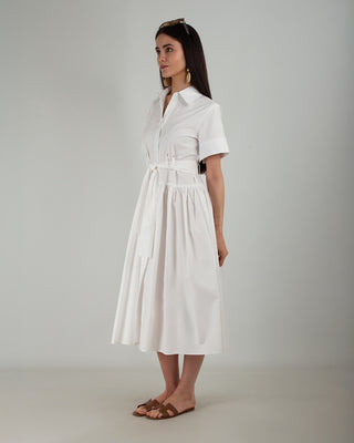 Abito 100% Cotone MM Cintura Bianco