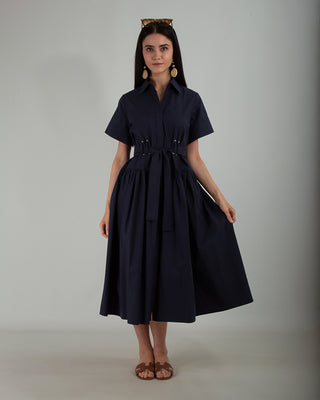 Abito 100% Cotone MM Cintura Blu