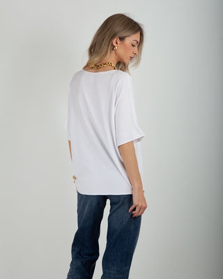 Maglia Over Viscosa Taglio Vivo White