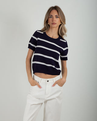 Maglia Righe Traforata Blu Righe Bianche