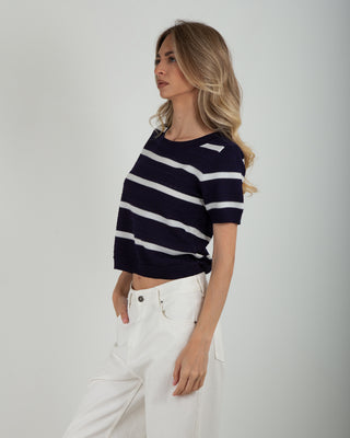Maglia Righe Traforata Blu Righe Bianche