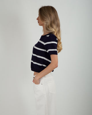 Maglia Righe Traforata Blu Righe Bianche