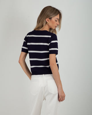 Maglia Righe Traforata Blu Righe Bianche