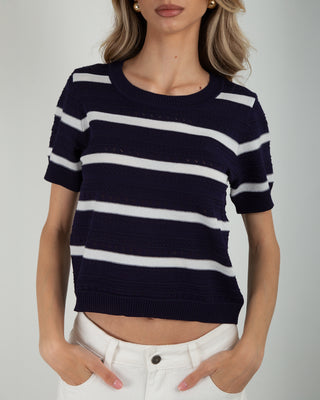 Maglia Righe Traforata Blu Righe Bianche