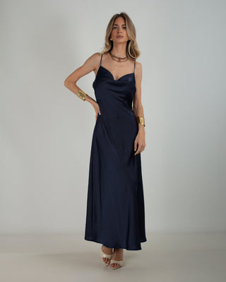 Abito Lungo Satin Blu