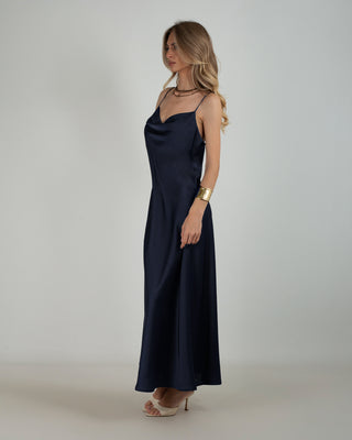 Abito Lungo Satin Blu