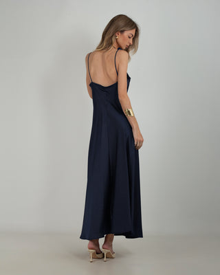 Abito Lungo Satin Blu