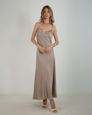 Abito Lungo Satin Fango