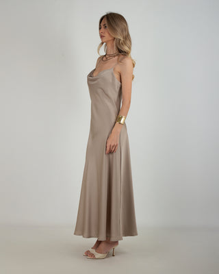Abito Lungo Satin Fango