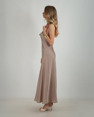 Abito Lungo Satin Fango