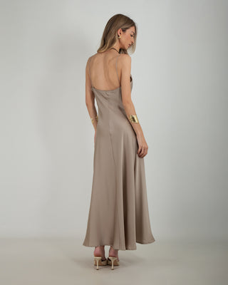 Abito Lungo Satin Fango