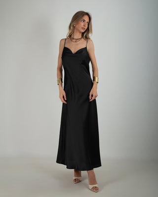 Abito Lungo Satin Nero