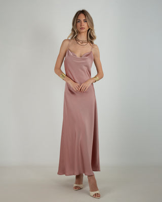 Abito Lungo Satin Cipria