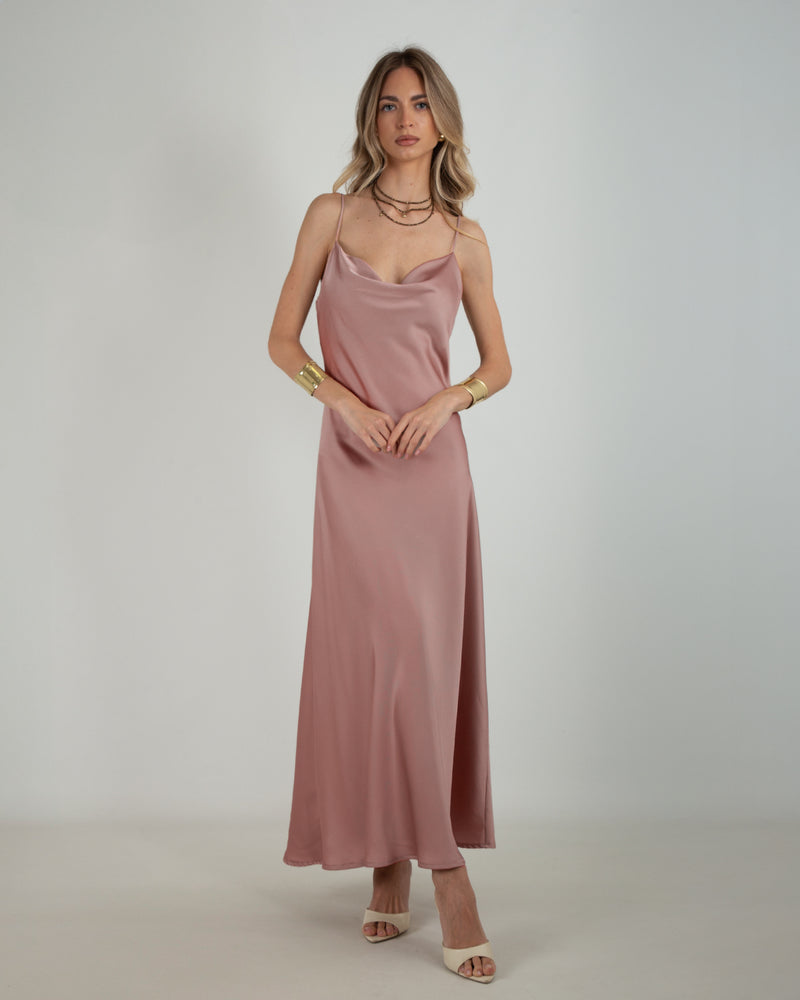 Abito Lungo Satin Cipria