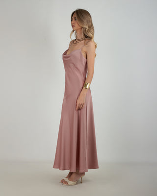 Abito Lungo Satin Cipria