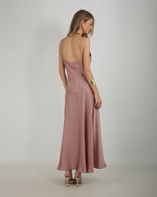 Abito Lungo Satin Cipria