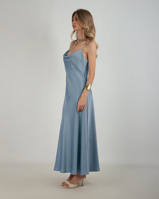 Abito Lungo Satin Azzurro