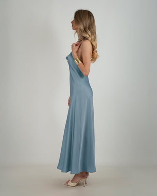Abito Lungo Satin Azzurro