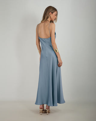 Abito Lungo Satin Azzurro