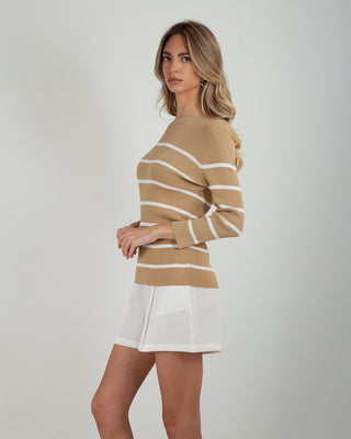 Maglia Costina M.3/4 Sand Righe Bianche