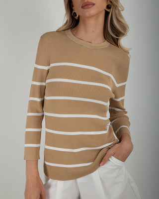 Maglia Costina M.3/4 Sand Righe Bianche