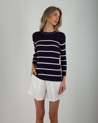 Maglia Costina M.3/4 Blu Righe Bianche