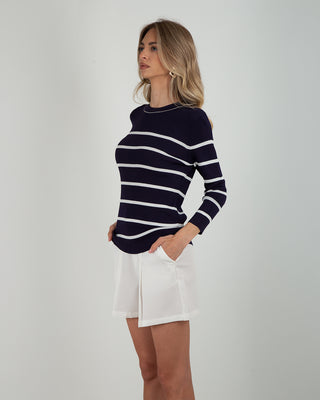 Maglia Costina M.3/4 Blu Righe Bianche
