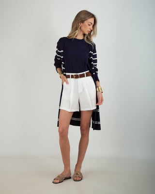 Cardigan Filo Righe Blu Righe Bianche