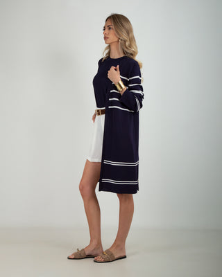 Cardigan Filo Righe Blu Righe Bianche