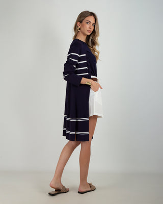 Cardigan Filo Righe Blu Righe Bianche