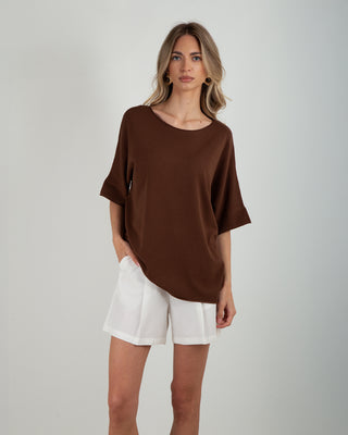 Maglia Over Viscosa Taglio Vivo Coffee