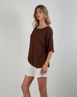 Maglia Over Viscosa Taglio Vivo Coffee