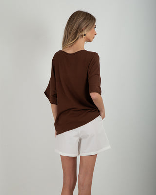 Maglia Over Viscosa Taglio Vivo Coffee