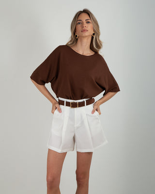 Maglia Over Viscosa Taglio Vivo Coffee