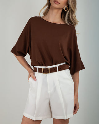 Maglia Over Viscosa Taglio Vivo Coffee