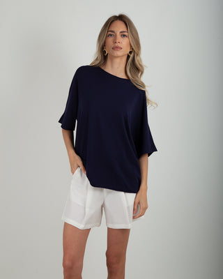 Maglia Over Viscosa Taglio Vivo Blue Navy