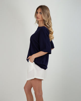 Maglia Over Viscosa Taglio Vivo Blue Navy