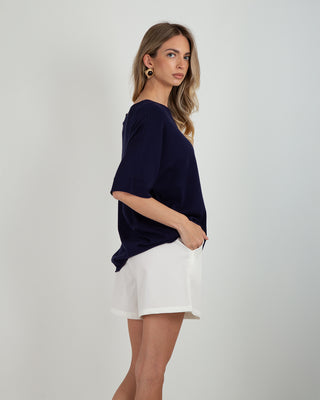 Maglia Over Viscosa Taglio Vivo Blue Navy