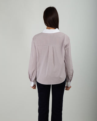 Camicia Colletto Bianco Righe Beige