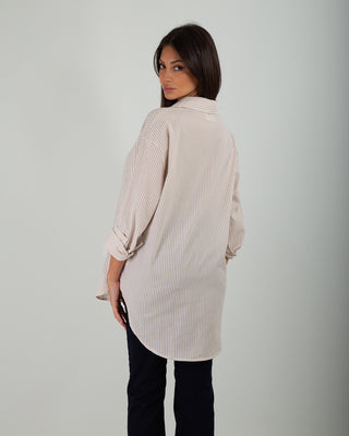 Camicia Cotone Over Righe Beige
