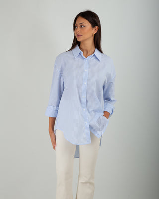 Camicia Cotone Over Righe Azzurro