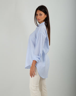 Camicia Cotone Over Righe Azzurro